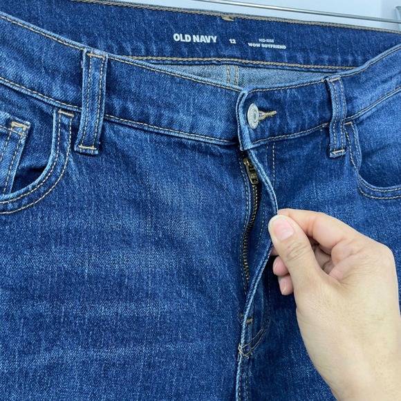 Old Navy Women 12 Wow Boyfriend Jeans 36x30 Blue Mid-Rise Straight Leg Dark Wash - Picture 3 of 7